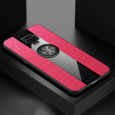 Funda Silicona Carcasa Ultrafina Goma con Magnetico Anillo de dedo Soporte X01L para Xiaomi Redmi Note 9S Rojo