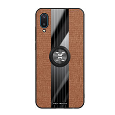 Funda Silicona Carcasa Ultrafina Goma con Magnetico Anillo de dedo Soporte X02L para Samsung Galaxy A02 Marron