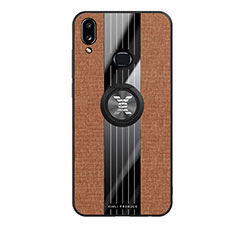 Funda Silicona Carcasa Ultrafina Goma con Magnetico Anillo de dedo Soporte X02L para Samsung Galaxy A10s Marron