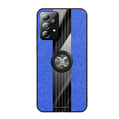 Funda Silicona Carcasa Ultrafina Goma con Magnetico Anillo de dedo Soporte X02L para Samsung Galaxy A52 5G Azul