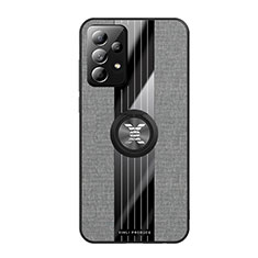 Funda Silicona Carcasa Ultrafina Goma con Magnetico Anillo de dedo Soporte X02L para Samsung Galaxy A52 5G Gris