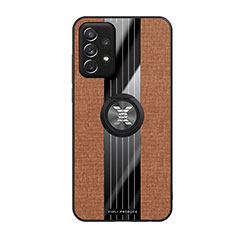 Funda Silicona Carcasa Ultrafina Goma con Magnetico Anillo de dedo Soporte X02L para Samsung Galaxy A72 4G Marron