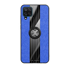Funda Silicona Carcasa Ultrafina Goma con Magnetico Anillo de dedo Soporte X02L para Samsung Galaxy F12 Azul