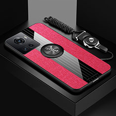 Funda Silicona Carcasa Ultrafina Goma con Magnetico Anillo de dedo Soporte X03L para OnePlus 10R 5G Rojo