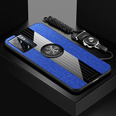 Funda Silicona Carcasa Ultrafina Goma con Magnetico Anillo de dedo Soporte X03L para OnePlus Nord N300 5G Azul