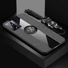 Funda Silicona Carcasa Ultrafina Goma con Magnetico Anillo de dedo Soporte X03L para OnePlus Nord N300 5G Gris