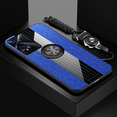Funda Silicona Carcasa Ultrafina Goma con Magnetico Anillo de dedo Soporte X03L para Oppo A97 5G Azul