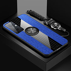 Funda Silicona Carcasa Ultrafina Goma con Magnetico Anillo de dedo Soporte X03L para Oppo Reno7 Z 5G Azul