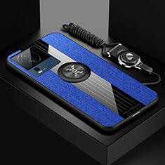 Funda Silicona Carcasa Ultrafina Goma con Magnetico Anillo de dedo Soporte X03L para Vivo iQOO Neo7 5G Azul