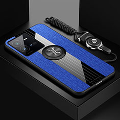 Funda Silicona Carcasa Ultrafina Goma con Magnetico Anillo de dedo Soporte X03L para Vivo V25e Azul