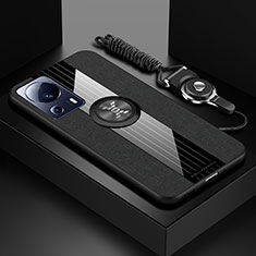 Funda Silicona Carcasa Ultrafina Goma con Magnetico Anillo de dedo Soporte X03L para Xiaomi Mi 12 Lite NE 5G Negro