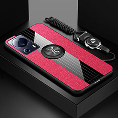 Funda Silicona Carcasa Ultrafina Goma con Magnetico Anillo de dedo Soporte X03L para Xiaomi Mi 12 Lite NE 5G Rojo