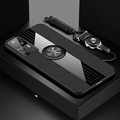 Funda Silicona Carcasa Ultrafina Goma con Magnetico Anillo de dedo Soporte X03L para Xiaomi Mi 12T 5G Negro