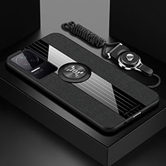 Funda Silicona Carcasa Ultrafina Goma con Magnetico Anillo de dedo Soporte X03L para Xiaomi Poco F4 5G Negro