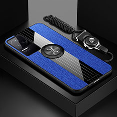 Funda Silicona Carcasa Ultrafina Goma con Magnetico Anillo de dedo Soporte X03L para Xiaomi Redmi K50 5G Azul