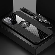 Funda Silicona Carcasa Ultrafina Goma con Magnetico Anillo de dedo Soporte X03L para Xiaomi Redmi Note 11S 5G Negro