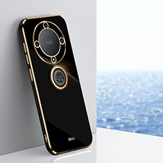 Funda Silicona Carcasa Ultrafina Goma con Magnetico Anillo de dedo Soporte XL1 para Huawei Honor X9a 5G Negro