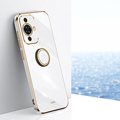 Funda Silicona Carcasa Ultrafina Goma con Magnetico Anillo de dedo Soporte XL1 para Huawei Nova 11 Ultra Blanco