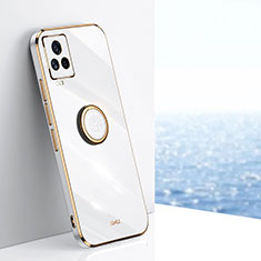 Funda Silicona Carcasa Ultrafina Goma con Magnetico Anillo de dedo Soporte XL1 para Vivo iQOO 7 Legend 5G Blanco