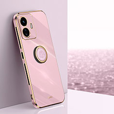 Funda Silicona Carcasa Ultrafina Goma con Magnetico Anillo de dedo Soporte XL1 para Vivo iQOO Z6 Lite 5G Rosa