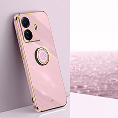 Funda Silicona Carcasa Ultrafina Goma con Magnetico Anillo de dedo Soporte XL1 para Vivo iQOO Z6 Pro 5G Rosa