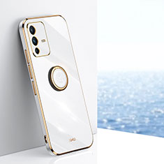 Funda Silicona Carcasa Ultrafina Goma con Magnetico Anillo de dedo Soporte XL1 para Vivo V23 Pro 5G Blanco