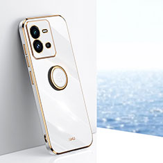 Funda Silicona Carcasa Ultrafina Goma con Magnetico Anillo de dedo Soporte XL1 para Vivo V25e Blanco