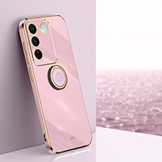 Funda Silicona Carcasa Ultrafina Goma con Magnetico Anillo de dedo Soporte XL1 para Vivo V27e 5G Rosa