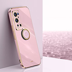 Funda Silicona Carcasa Ultrafina Goma con Magnetico Anillo de dedo Soporte XL1 para Vivo X60 Pro+ Plus 5G Rosa