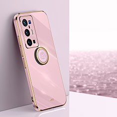 Funda Silicona Carcasa Ultrafina Goma con Magnetico Anillo de dedo Soporte XL1 para Vivo X70 Pro+ Plus 5G Rosa