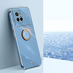 Funda Silicona Carcasa Ultrafina Goma con Magnetico Anillo de dedo Soporte XL1 para Vivo X80 5G Azul