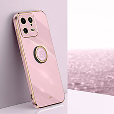 Funda Silicona Carcasa Ultrafina Goma con Magnetico Anillo de dedo Soporte XL1 para Xiaomi Mi 13 5G Rosa