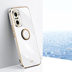Funda Silicona Carcasa Ultrafina Goma con Magnetico Anillo de dedo Soporte XL1 para Xiaomi Poco F3 5G Blanco
