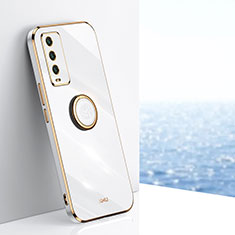 Funda Silicona Carcasa Ultrafina Goma con Magnetico Anillo de dedo Soporte XL1 para Xiaomi Redmi 9 Power Blanco