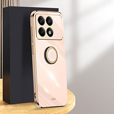 Funda Silicona Carcasa Ultrafina Goma con Magnetico Anillo de dedo Soporte XL1 para Xiaomi Redmi K70 5G Oro Rosa