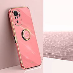 Funda Silicona Carcasa Ultrafina Goma con Magnetico Anillo de dedo Soporte XL1 para Xiaomi Redmi Note 10S 4G Rosa Roja