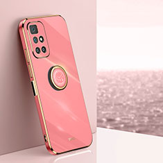 Funda Silicona Carcasa Ultrafina Goma con Magnetico Anillo de dedo Soporte XL1 para Xiaomi Redmi Note 11 4G (2021) Rosa Roja