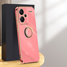Funda Silicona Carcasa Ultrafina Goma con Magnetico Anillo de dedo Soporte XL1 para Xiaomi Redmi Note 13 Pro+ Plus 5G Rosa Roja