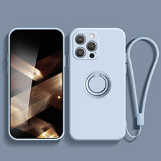 Funda Silicona Carcasa Ultrafina Goma con Magnetico Anillo de dedo Soporte YK1 para Apple iPhone 15 Pro Max Azul Claro