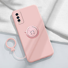 Funda Silicona Carcasa Ultrafina Goma con Magnetico Anillo de dedo Soporte YK1 para Vivo Y12s (2021) Rosa