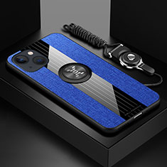 Funda Silicona Carcasa Ultrafina Goma con Magnetico Anillo de dedo Soporte Z01 para Apple iPhone 13 Mini Azul