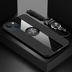 Funda Silicona Carcasa Ultrafina Goma con Magnetico Anillo de dedo Soporte Z01 para Apple iPhone 13 Mini Negro