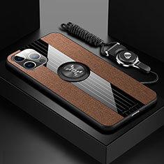 Funda Silicona Carcasa Ultrafina Goma con Magnetico Anillo de dedo Soporte Z01 para Apple iPhone 13 Pro Max Marron