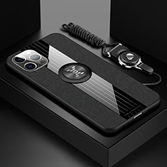 Funda Silicona Carcasa Ultrafina Goma con Magnetico Anillo de dedo Soporte Z01 para Apple iPhone 13 Pro Max Negro