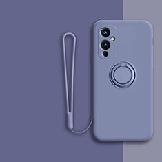 Funda Silicona Carcasa Ultrafina Goma con Magnetico Anillo de dedo Soporte Z01 para OnePlus 9 5G Gris Lavanda