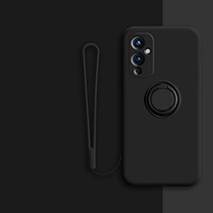 Funda Silicona Carcasa Ultrafina Goma con Magnetico Anillo de dedo Soporte Z01 para OnePlus 9 5G Negro