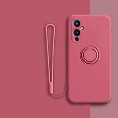 Funda Silicona Carcasa Ultrafina Goma con Magnetico Anillo de dedo Soporte Z01 para OnePlus 9 5G Rosa Roja