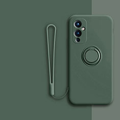 Funda Silicona Carcasa Ultrafina Goma con Magnetico Anillo de dedo Soporte Z01 para OnePlus 9 5G Verde Noche