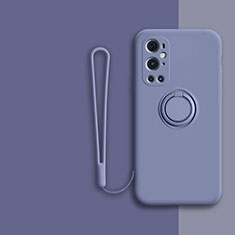 Funda Silicona Carcasa Ultrafina Goma con Magnetico Anillo de dedo Soporte Z01 para OnePlus 9 Pro 5G Gris Lavanda