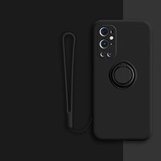 Funda Silicona Carcasa Ultrafina Goma con Magnetico Anillo de dedo Soporte Z01 para OnePlus 9 Pro 5G Negro